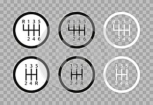 Car gear shifter. Icon of manual car gear shifter. Manual box of transmission. Symbol of gearbox for stick of auto. Icon of 5 or 6