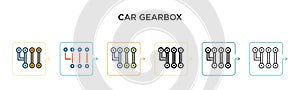 Car gearbox vector icon in 6 different modern styles. Black, two colored car gearbox icons designed in filled, outline, line and