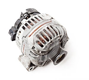 Car generator on white isolated background. Spare parts catalog