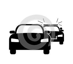 Car Getting Pulled Over Stopped by Police Cop Flashing Siren Lights. Black Illustration Isolated on a White Background. EPS Vector