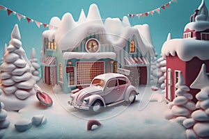 car gift candy christmas retro merry snow festive holiday winter. Generative AI.