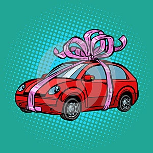 Car gift, transport tied with festive ribbons