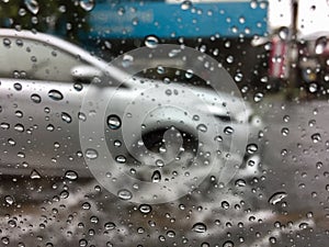 Car going through flood waters