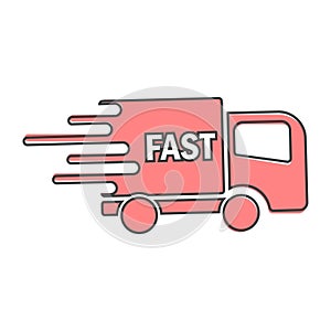The car is going at high speed, vector icon. A symbol of  fast delivery of cargo by a logistics company.  Business illustration