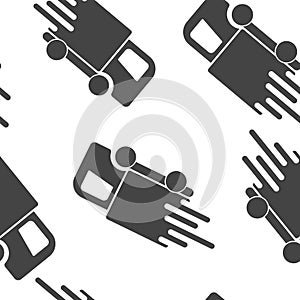 The car is going at high speed, vector icon. A symbol of fast delivery of cargo by a logistics company seamless pattern on a white