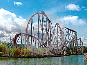 Car going roller coaster funfair