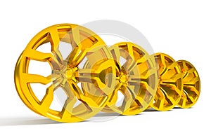 Car gold alloy wheel isolated over white
