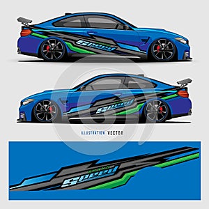 Car graphic vector. abstract lines with blue background design for vehicle vinyl wrap