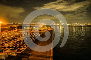 Car group and the Yokohama night view of Daikokufuto