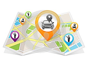 Car Hailing Apps concept on a map on white background