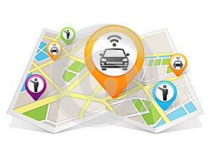 Car Hailing Apps concept on a map on white background