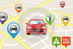 Car Hailing Apps concept on a map on white background