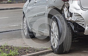 Car has dented rear bumper damaged after accident