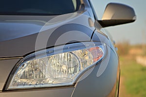 Car headlight close-up