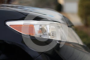 Car headlight close up profile