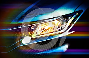 Car headlights with grain,flare effect and vivid color. Exterior