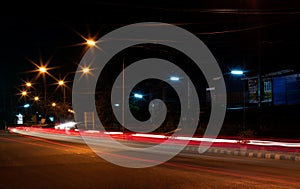 Car headlights and night street lamps