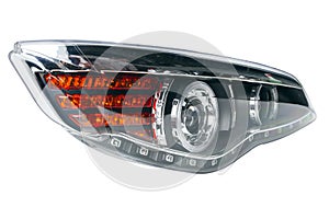 Car headlights on a white