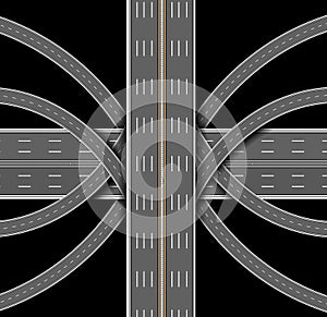 Car highway. The denouement of the many roads. Top view. Vector illustration