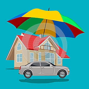 Car and home protection, insurance, flat design, vector illustration