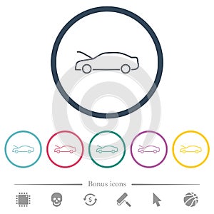Car hood open dashboard indicator flat color icons in round outlines photo