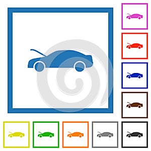 Car hood open dashboard indicator flat framed icons photo