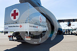 A car with the humanitarian aid of the German Red Cross