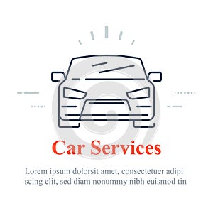 Car icon, auto services concept, vector linear illustration