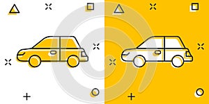 Car icon in comic style. Automobile vehicle cartoon vector illustration on white isolated background. Sedan splash effect business
