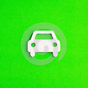car icon on green color background - eco car concept, clean environment