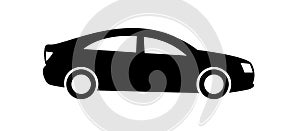 Car icon Isolated on white background. Side view. Vector design element, pictogram, and illustration. Black car