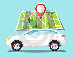 Car Icon with Pin on Map. GPS Navigation Symbol