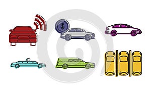 Car icon set, color outline style