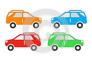Car icon set, suv vehicle color icons, orange, blue, red and green isolated on white background.
