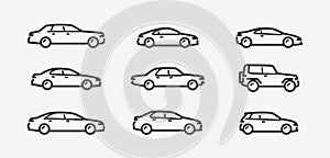 Car icon set. Transport, transportation symbol in linear style. Vector illustration