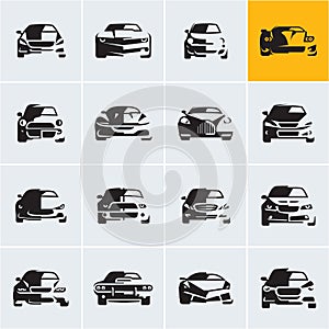 Car icons, graphic vector cars, car front view, car logo design