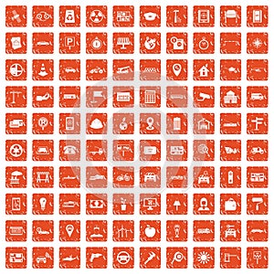 100 car icons set grunge orange