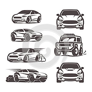 Car icons set sedan suv 4x4 sport