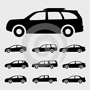 Car icons setcar icons black illustration