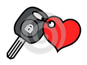 Car ignition key with an attached heart tag