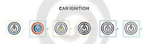 Car ignition vector icon in 6 different modern styles. Black, two colored car ignition icons designed in filled, outline, line and