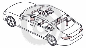 A car illustration showing the interior and components, vector design Generative AI