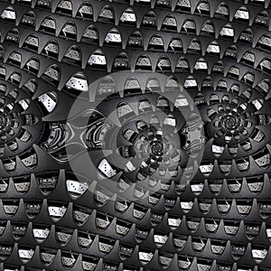 Car industry abstract fractal background pattern of sport car automobile wheel elements brake disk tire spokes. Spiral industrial