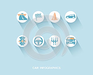 Car infographic with flat icons set