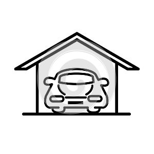 Car inside garage parking line style icon design