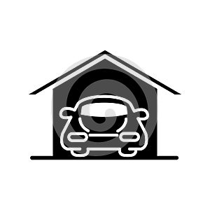 Car inside garage parking silhouette style icon design