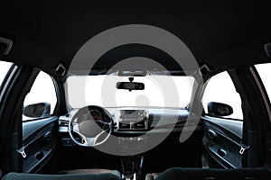 Car inside, Interior of modern car isolated white background.
