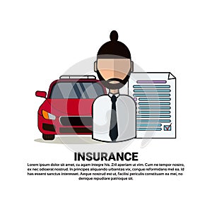 Car Insurance Agency Concept With Agent Automobile And Protection Document