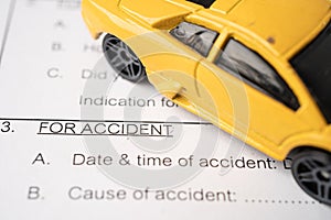 Car on Insurance claim accident form, Car loan, insurance and leasing time.