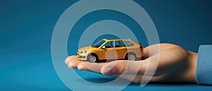 Car Insurance Concept Depicted With Blue Car And Hands